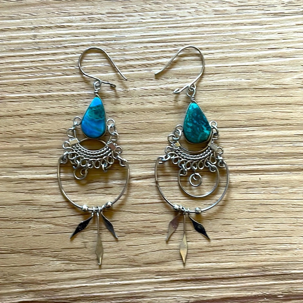 Gorgeous Turquoise and silver dangle drop earrings